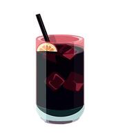 A glass of black liquid with a straw and a slice of lemon vector