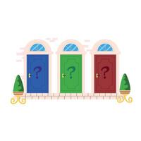 Three doors with question marks on them vector
