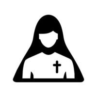 A black and white icon of a woman with a cross vector