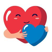 Two hearts hugging each other, one is blue and the other is red vector
