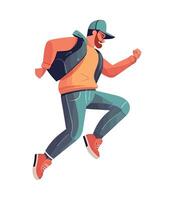 A man with a backpack is running vector