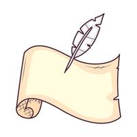 An old parchment scroll with a feather pen on top vector
