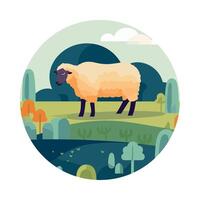 A sheep standing in the middle of a field vector