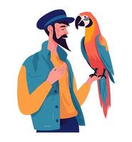 Man with a parrot on his hand vector