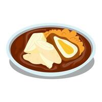 A plate of food with an egg and a banana vector