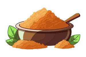 A bowl of curry powder with a spoon and leaves illustration vector