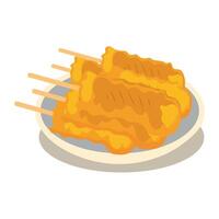 A plate with chicken skewers on it vector