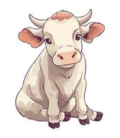 A cartoon cow sitting down on a white background vector