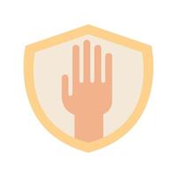 A hand is shown in a shield with a hand on it vector
