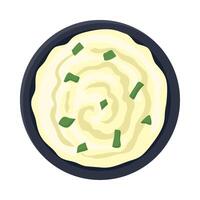 A bowl of mashed potatoes with green onions on top vector