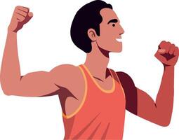 Strong athletic man flexing muscles celebrating success vector