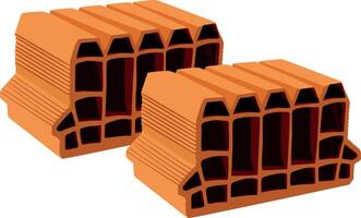 Red clay ceiling blocks laying on white background vector