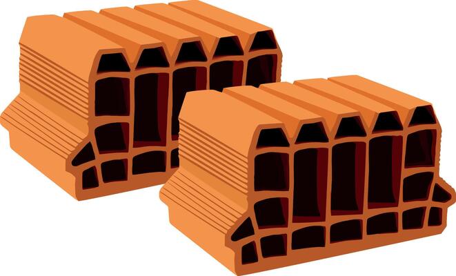 Red clay ceiling blocks laying on white background