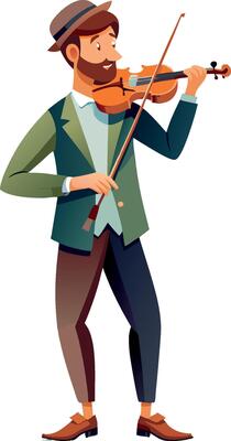 Musician playing violin with bow in tuxedo on white background-