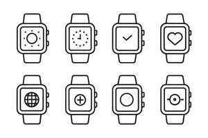 Smart watch related editable icon set flat illustration on white background vector