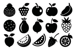 Black Fruits Hand drawn icons set isolated flat illustration on white background. vector