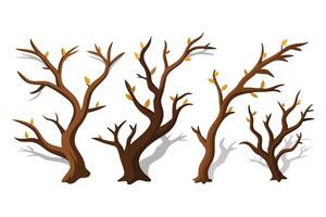 Realistic tree branches set with shadow isolated flat illustration on white background. vector