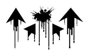 Hand drawn Graffiti paint spray emphasis arrows with splatter and dripping ink. Rough urban emphasis tag lines with splash spray linocut flat illustration vector