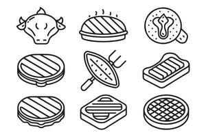 Grilled steak related editable icon set flat illustration on white background vector