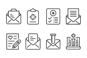 Medical test results mail related editable icon set flat illustration on white background. vector