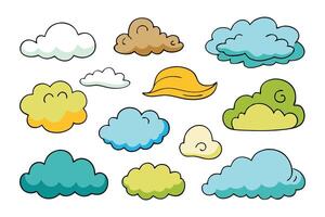 Hand drawn cloud isolated flat set illustration on white background. vector