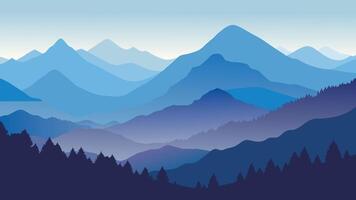 Landscape featuring fog enveloping majestic mountains in the background. vector