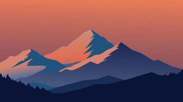 Clouds drifting over majestic mountains in the background, creating a serene and picturesque landscape flat illustration vector