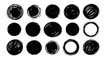 Hand drawn doodle grunge circle highlights. Charcoal pen round ovals. Marker scratch scribble inrounder. Round scrawl frames. flat illustration on white background vector