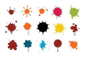 Colorful Grunge ink splatter. Splash of paints, spray drops staining and frame with wet paint drop set flat illustration. vector