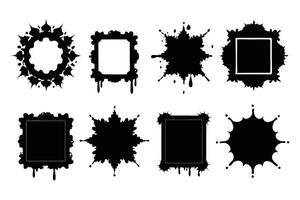 Black splashes grunge with frame. Dirty artistic design elements, boxes, frames for text. Black splashes Collection set vector