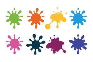Ink drops and splashes. Blotter spots, liquid paint drip drop splash and ink splatter collection set flat illustration vector