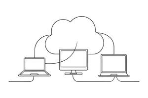 Depicting cloud computing One line continuous line art illustration on white background vector