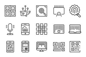 Barcode and Qr code scanning related icons set isolated on white background flat illustration. vector