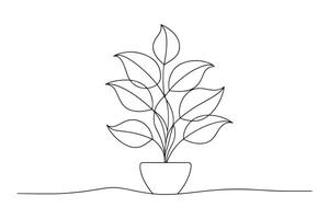 depicting a plant with detailed leaves One line continuous line art illustration on white background. vector