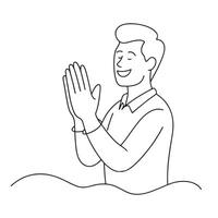 Cartoon character hands clapping or applause with loud noise One line continuous line art illustration on white background vector