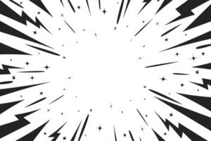 Black comic style lightning explosion background. Radial speed lines backdrop vector