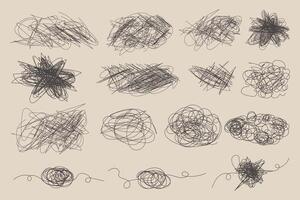 Chaotic scribble lines collection. Hand draw doodle crazy tangled scribbles vector