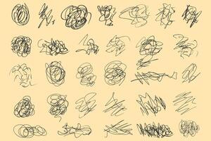 Random chaotic scribble lines collection on yellow background vector