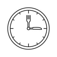 Fork And Knife As Clock Hands Indicating Time To Eat Line Icon. Mealtime Or Lunchtime Schedule Outline Symbol. Isolated Illustration vector
