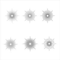 Sunburst element. Set of sunburst. Sun icons and sunbeam collection. Round sunburst, line radial frame icon set. Black sunburst on white background. illustration. vector