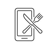 Mobile App For And Diet Tracking Linear Icon. Fork And Knife Line Icon with Smartphone For Wellness And Fitness Apps. Healthy Food and Nutrition. Isolated Illustration vector