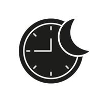 Night Time Silhouette Icon, Clock With Moon, Sleep Schedules And Bedtime Routines for Digital Applications. Isolated Illustration vector