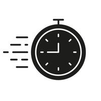 Speed Timer Silhouette Icon, Fast Moving Clock Symbolizing Urgency For Fast Actions. Productivity And Efficient Task Management. Isolated Illustration vector