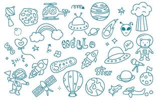 cute doodle element object with spaceship,plane for nursery school design vector