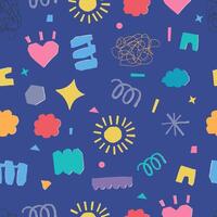 shape paper cut out seamless pattern on square dark blue background vector