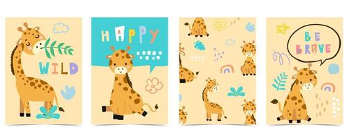 cute giraffe template background for a4 vertical design vector