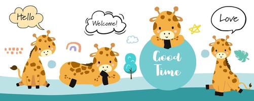 cute giraffe template banner with different character vector