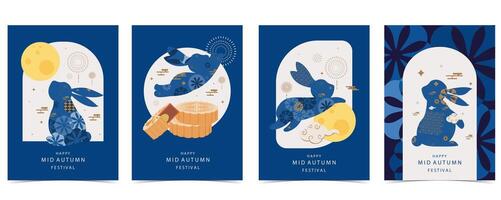 mid-autumn background with rabbit and Chinese pattern vector
