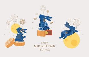 mid-autumn festival background with rabbit,mooncake,moon . for horizontal design vector