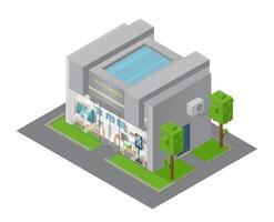 Isometric Electronics Shop Building. Showcase With Devices. vector